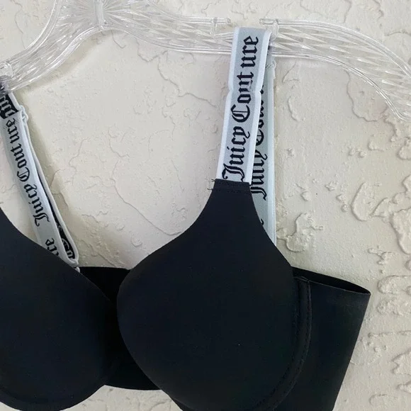 Juicy Couture Y2K T-Shirt Bra Womens 34C Black Logo Strap Underwire Padded - Picture 2 of 5